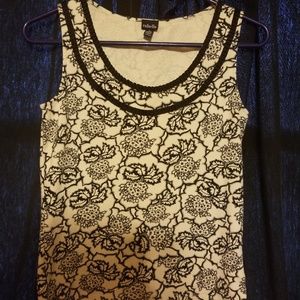 Rafaella black and off-white floral tank top